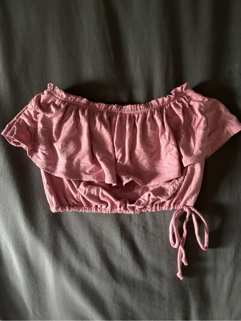 Abercrombie & Fitch Dusty Pink Off-Shoulder Ruffle Crop Top